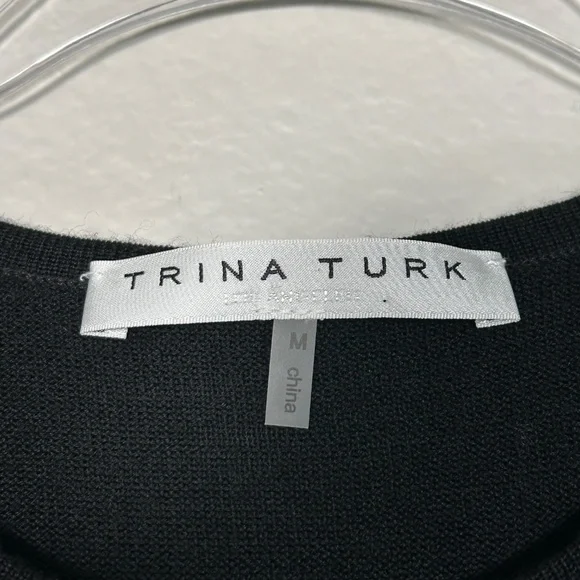Trina Turk size M Rhea 2 sweater black 100% Merino wool mesh long sleeves - Picture 11 of 13